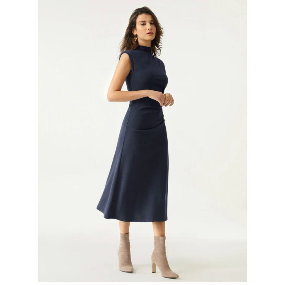 OGL Mockneck Tucks Midi Dress NWT SIZE M - Picture 2 of 3